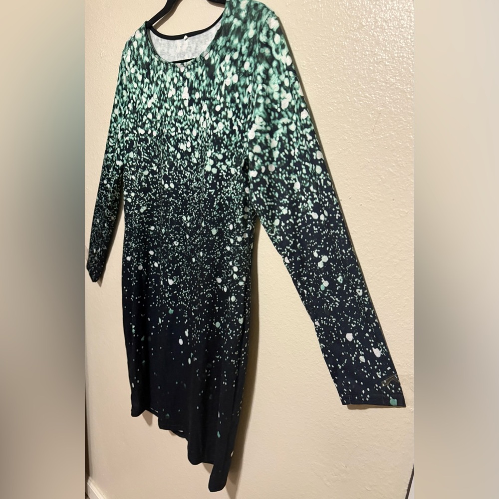 Ombré Speckled Knit Dress | Long Sleeve Casual Bodycon | Green Black White | 2XL - Picture 3 of 4